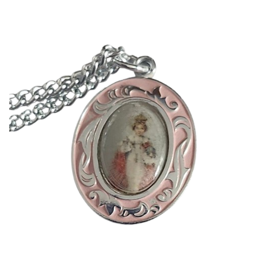 Vtg 60s Elorexal Aluminum Infant Prague Jesus Signed Germany Pendant Necklace